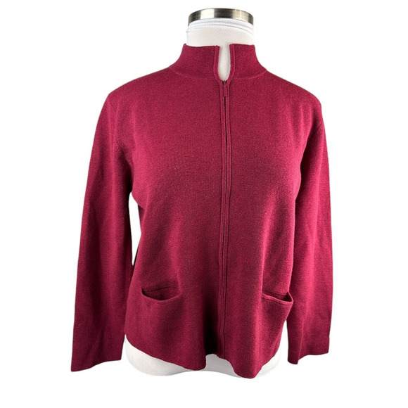 Eileen Fisher 100% Wool Full Zip Cardigan Sweater Jacket Red Burgundy Medium - Picture 4 of 13